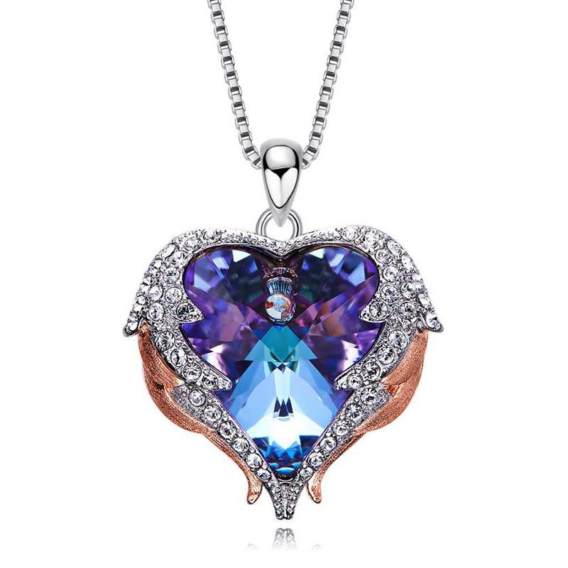 Schmuck Ozean Herz Halskette Weibliche Engel Flügel Kristall Schlüsselbein Kette Halskette blue
