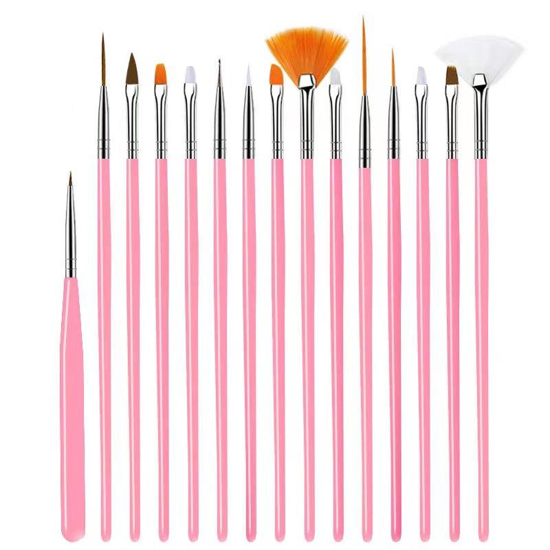 15Pcs Nagel Pinsel Gel Pinsel Für Maniküre Acryl UV Gel Verlängerung Stift Nagellack Malerei Zeichnung Pinsel Liner Nagel pinsel rosa