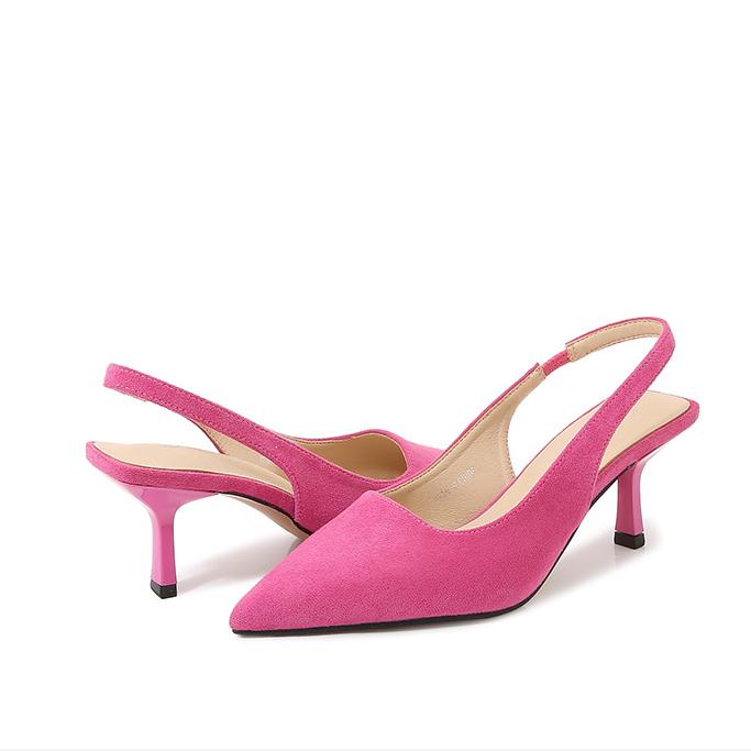 Comemore Niedrige Absätze Große Größe 44 45 Neue Sexy Lässige Damen Wildledersandalen Hoher Absatz Schnalle Sommerschuhe Frau 2025 Pantoletten 38 rose rot