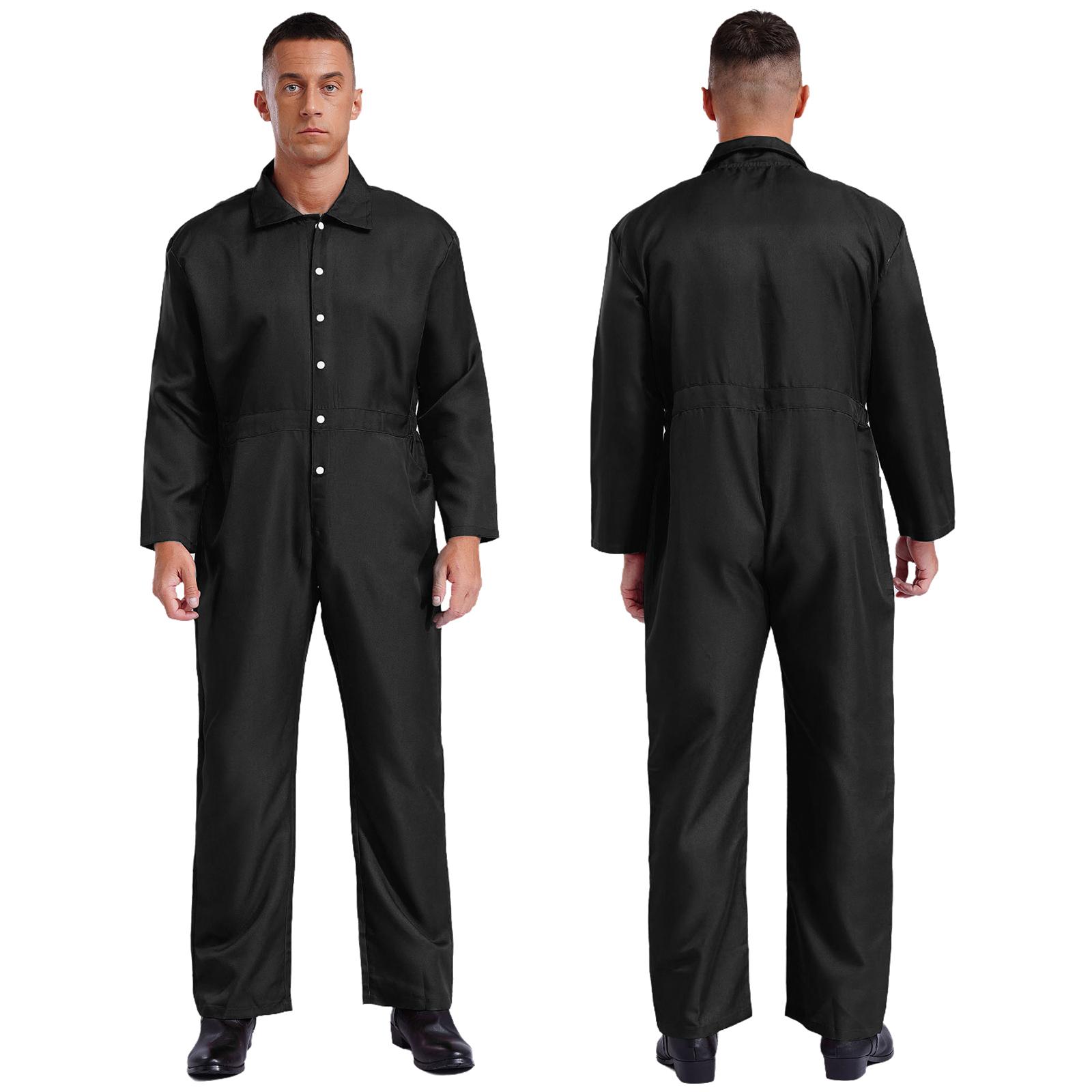 Herren Halloween Party Overall Kostüm Fabrik Uniform Arbeitskleidung Einteiliger Langarm Overall Uniformen Overalls Spielanzug L schwarz