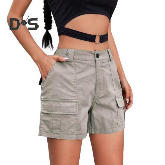 Damen Cargo-Shorts, lässige knielange Bermuda-Cargo-Shorts mit Taschen, Sommer-Baggy-Shorts mit weitem Bein, Wander-Outfits M silber