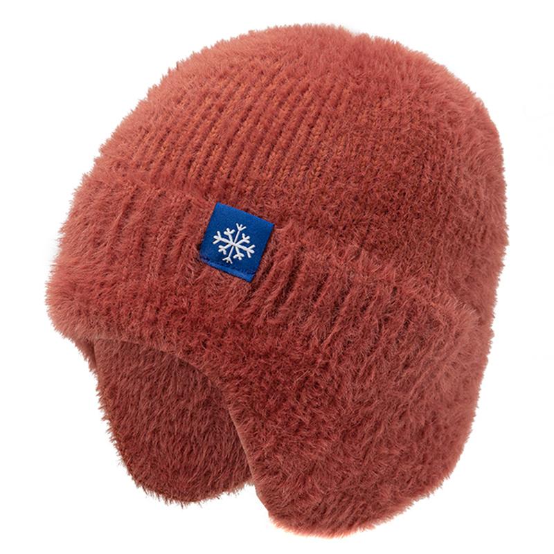 Neue Frauen Candy Farben Earflap Winter Hut Mode Faux Pelz Gestrickte Hut Kpop Stil Weichen Beanie Hüte Weibliche Streetwear Kappe 54cm-58cm rot