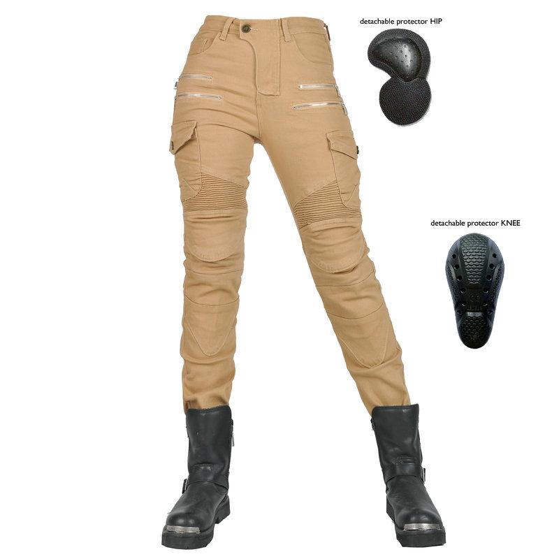 Motorradjeans, Damen-Motorrad-Reithosen, elastisch, Retro, personalisiert, lässig, sturzsicher M beige