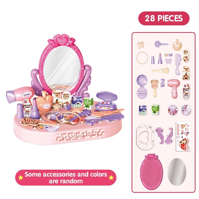 Spielhaus Spielzeug Simulierter Schminktisch DIY Tisch mit Aufklebern Mädchen Kinder Rollenspiel Make-up Spielzeug für Kinder Neujahrsgeschenke pink