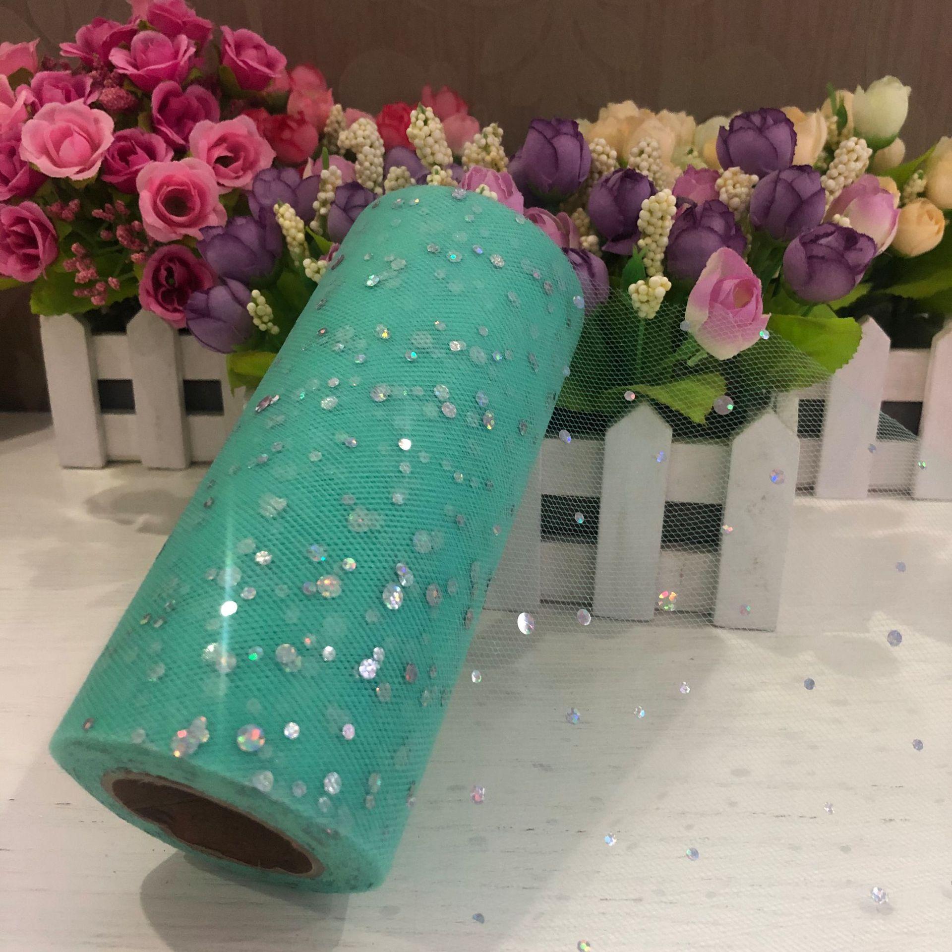 10 Yards Laser Pailletten Tüll Rolle Organza Party Dekoration DIY Tutu Stoff Hochzeit Dekoration Nähen Mesh Organza Tutu Rock Zubehör minze, grüne