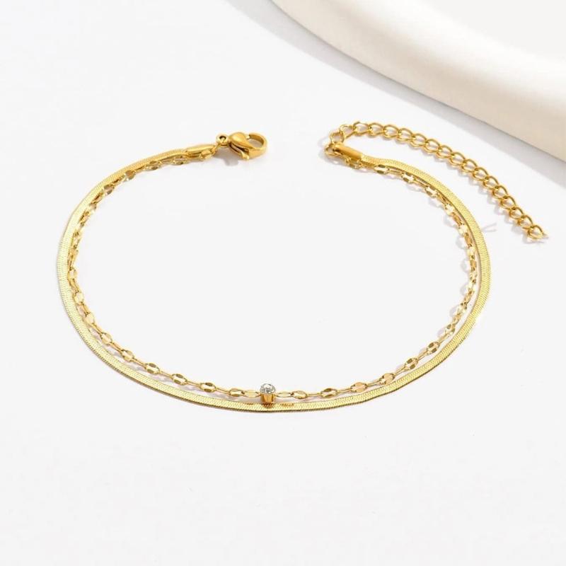 Schlichtes, modisches Fußkettchen-Set mit Schlangenkette und mehreren Schichten in Gold, 2 Sets Fußkettchen für Damen gold