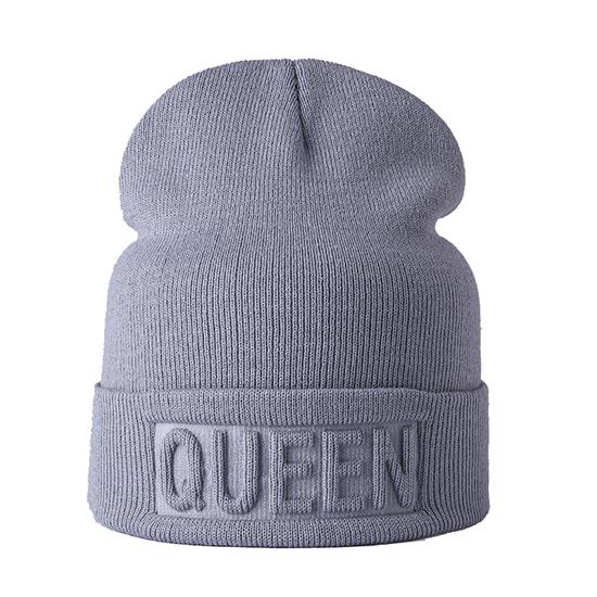 Winter Hut König Königin Mützen Mode Hip Hop Paare Kappe Casual Solide Hut Männer Frau Warme Gestrickte Beanie Ski Skullies motorhaube QUEEN licht grau