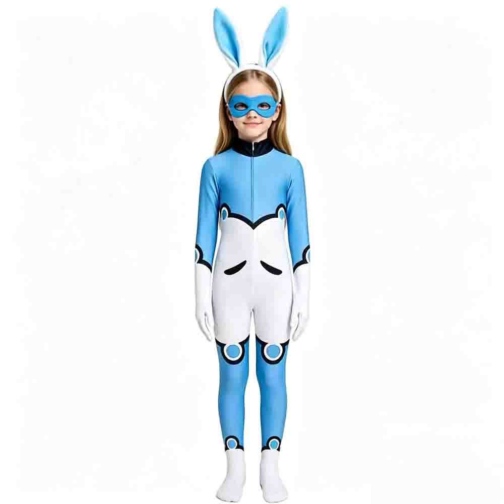 Kinder Alya Cosplay Kostüm Blau Weiß Body mit Maske Halloween Viperion Verkleidung Karneval Bühnenauftritt Party Jumpsuit 140cm(XL) blue