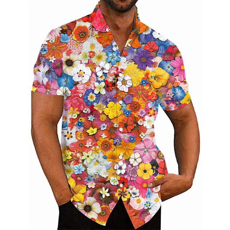 Sommer Neue Harajuku 3D Blumen Druck Shirts Bunte Blumen Grafik Kurze Shirts Für Männer Mode Streetwear Blusen Kleidung 4XL