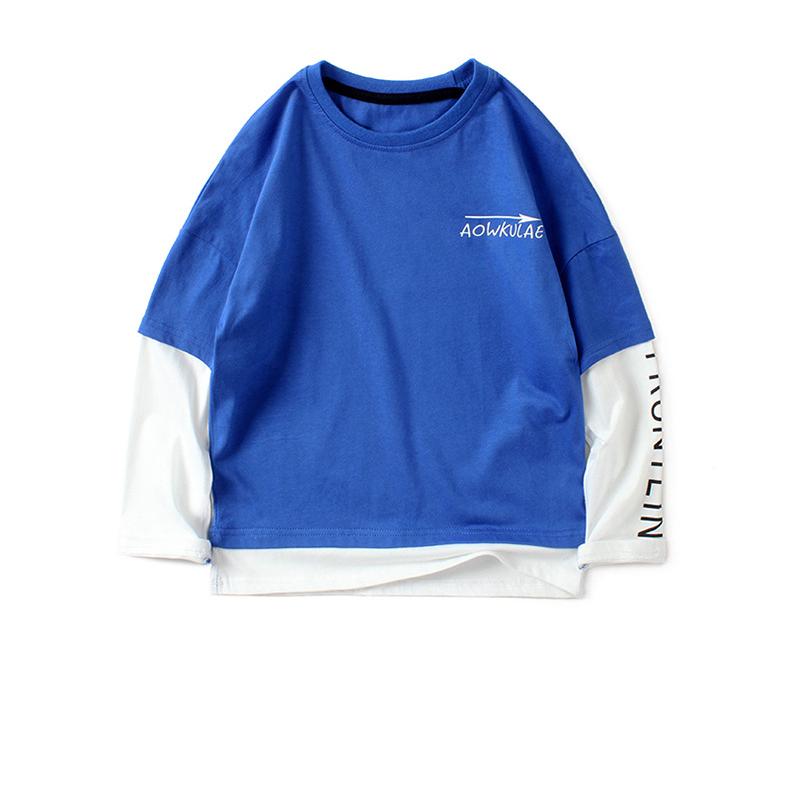 Frühling und Herbst Kinderbekleidung Kinder T-Shirt Jungen Langarm Pullover Baumwolle Rundhals Langarm Bottoming Shirt 140cm dunkelblaue