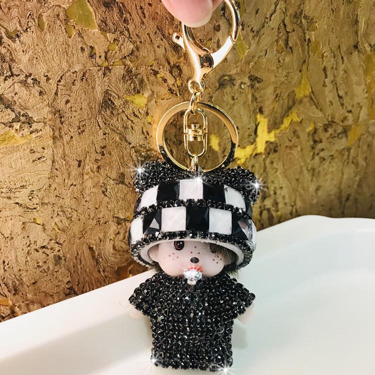 Monchichi Diamant Schlüsselanhänger Niedlicher Affen Schlüsselanhänger Kawaii Monchichi Hängendes Ornament Autoschlüsselanhänger Kindergeburtstag Langlebige Geschenke black