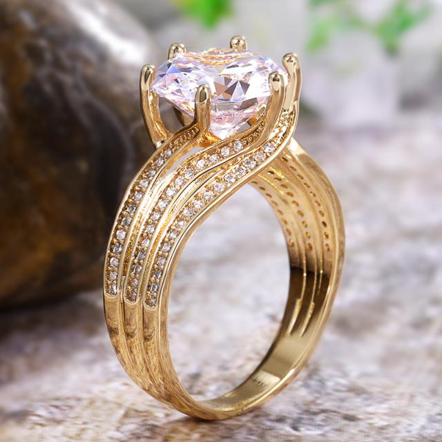 Wunderschöner Solitär 12mm Zirkonia Braut Trauringe Gold Farbe Verlobungsfeier Brillant Damen Modeschmuck 6