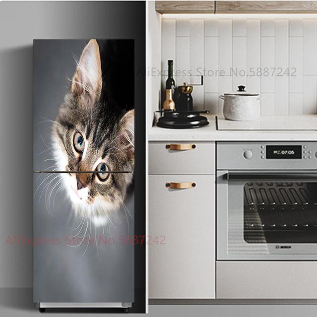 Süße Katzen Kühlschrank Aufkleber Tür Abdeckung Kühlschrank Tapete dekorative Vinyl Gefrierschränke Film komplett Wrap Möbel Wandaufkleber 60x150cm(1pcs)