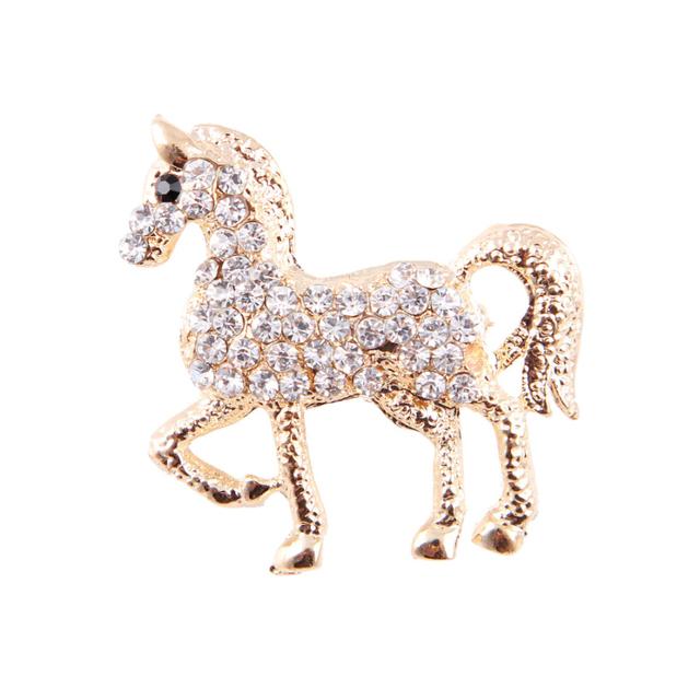 Mode Strass Tier Pferd Brosche Pins Metall Kristall Corsage Anzug Hemd Kragen Luxulry Broschen Schmuck Zubehör white