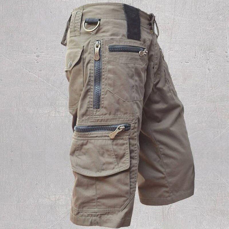 Herren Cargo Shorts Sommer Baumwolle Freizeitshorts Herren Locker Mehrere Taschen Kurze Hosen Mann Knielang Hosen Ohne Gürtel Übergröße XXL braun