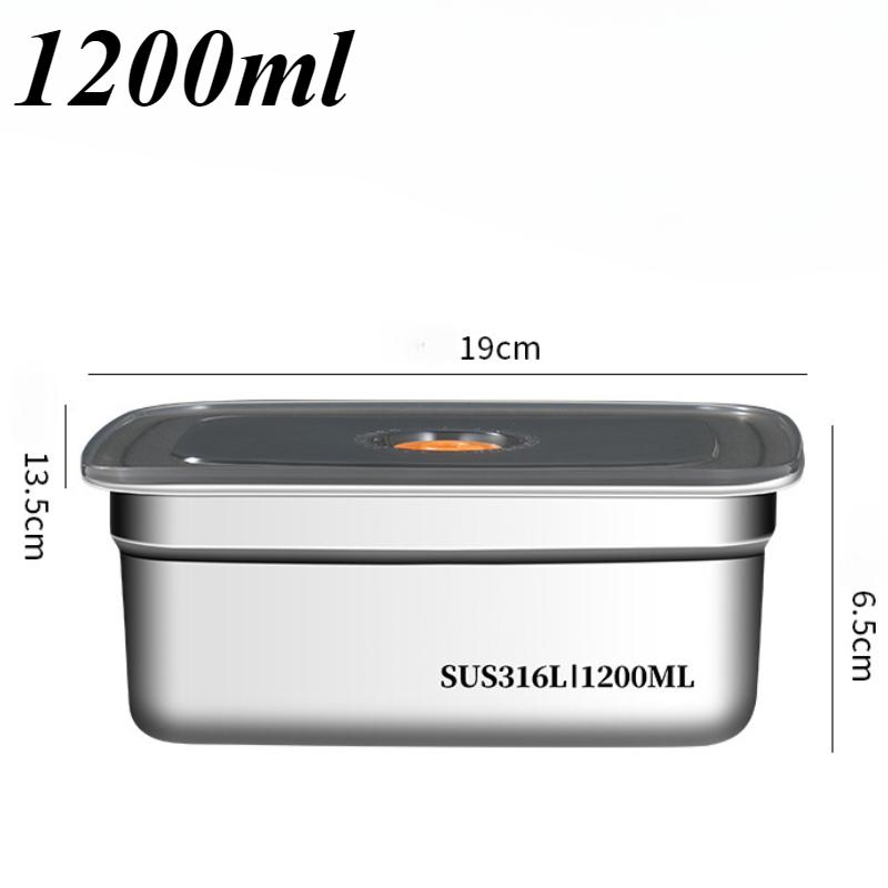 Edelstahl Bento Box Auslaufsicher Kühlschrank Gefrierschrank Aufbewahrungsbox Küchenzubehör 1200ml silber