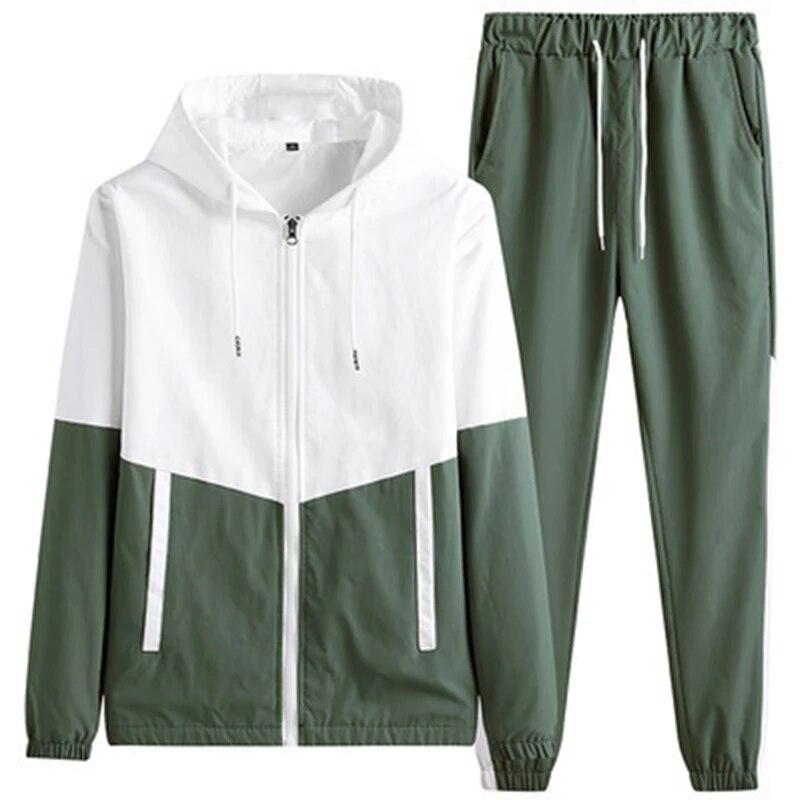 Frühling Herbst Herren Jacken + Hosen 2 Stück Sets Hip Hop Laufsportanzug Mode Herren Trainingsanzug Casual Jogger Kapuzensportbekleidung XL grün