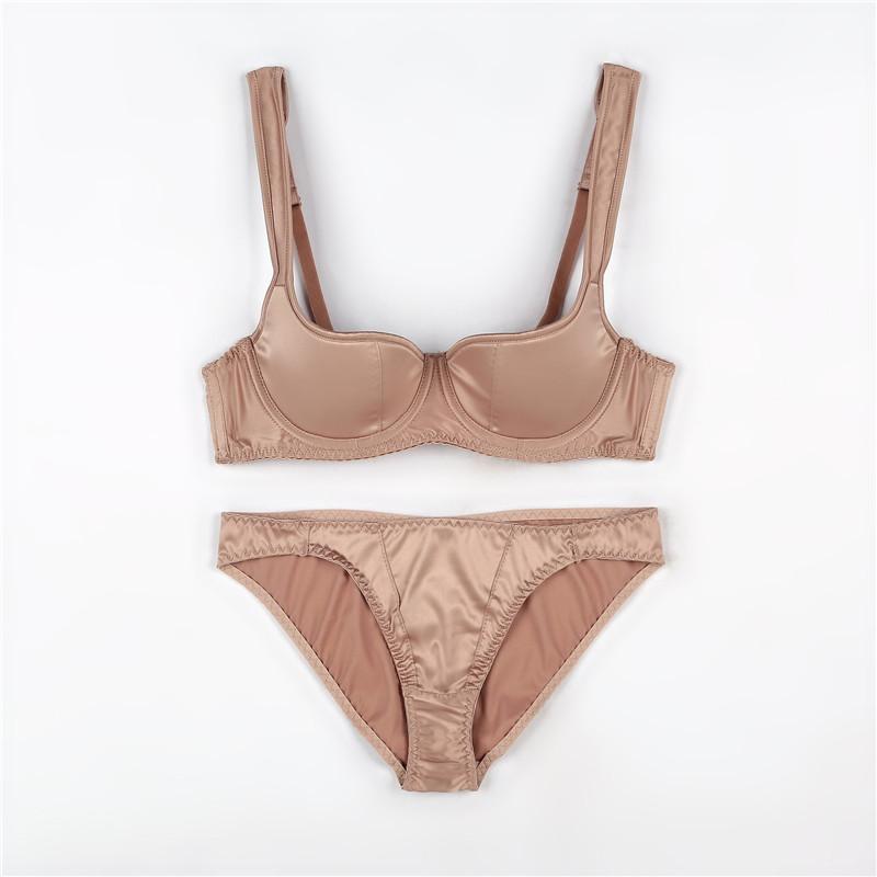 Neue Europa Frauen Sexy Unterwäsche Ultra Dünne Bh Set Halbe Tasse Glatte Bequeme Bh Panty Set Sexy Mädchen Bh Sets große Tasse Bh 75D khaki