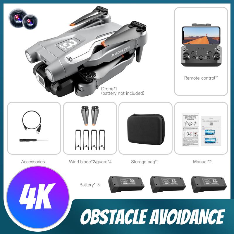 Z908Pro Intelligente Hindernisvermeidungsdrohne 4K HD Weitwinkel-Doppelkamera Professionelle Drohne Optische Flusspositionierung RC-Hubschrauber GRAY 3B