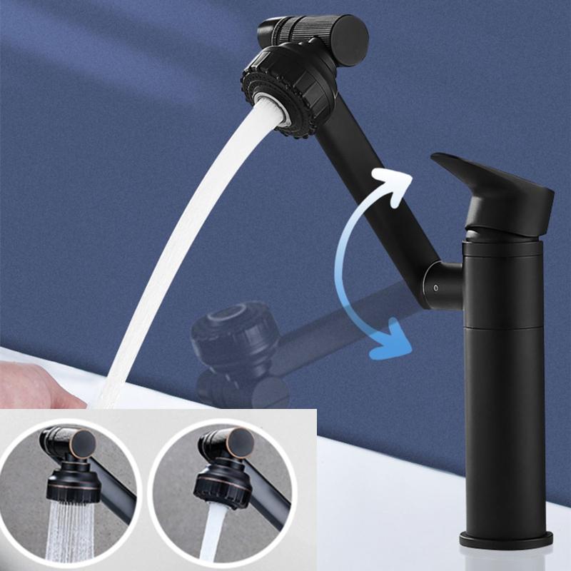 Waschbecken-Wasserhahn, Wasserhahn, Bad, 360 Grad drehbar, silberfarben, Badezimmer-Wasserhahn, Einhand-Waschtischarmatur, Mischbatterie für heißes und kaltes Waschbecken, Wasserkran 20cm schwarz