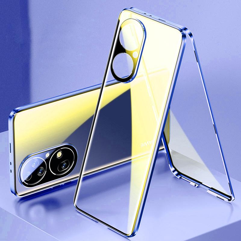 360 magnetische Adsorption doppelseitige Glashülle für Huawei P60 50 40 Pro Honor 80 70 50 Pro Objektivschutz Metallabdeckung für Mate 60 50 40 Pro For Huawei P30 Pro blau
