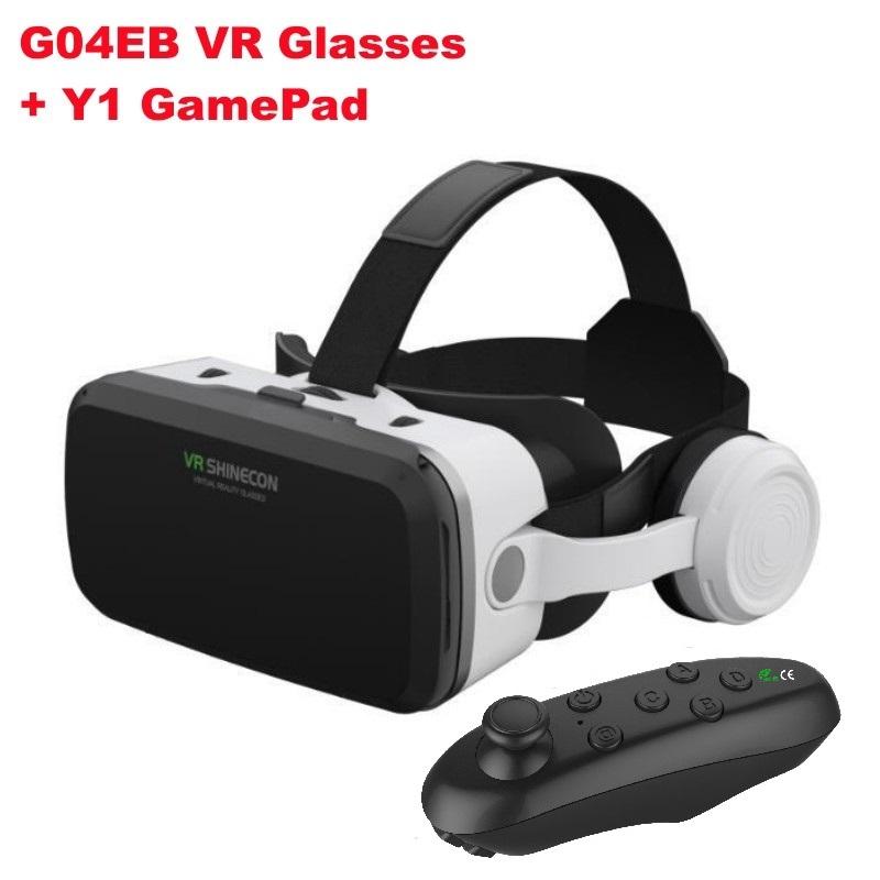 VR-Brille, 3D-Virtual-Reality-Brille, Stereo-Headset-Version für 5,5-7-Zoll-Mobiltelefone, unterstützt Joystick 【2】With Y1 GamePad schwarz/weiß