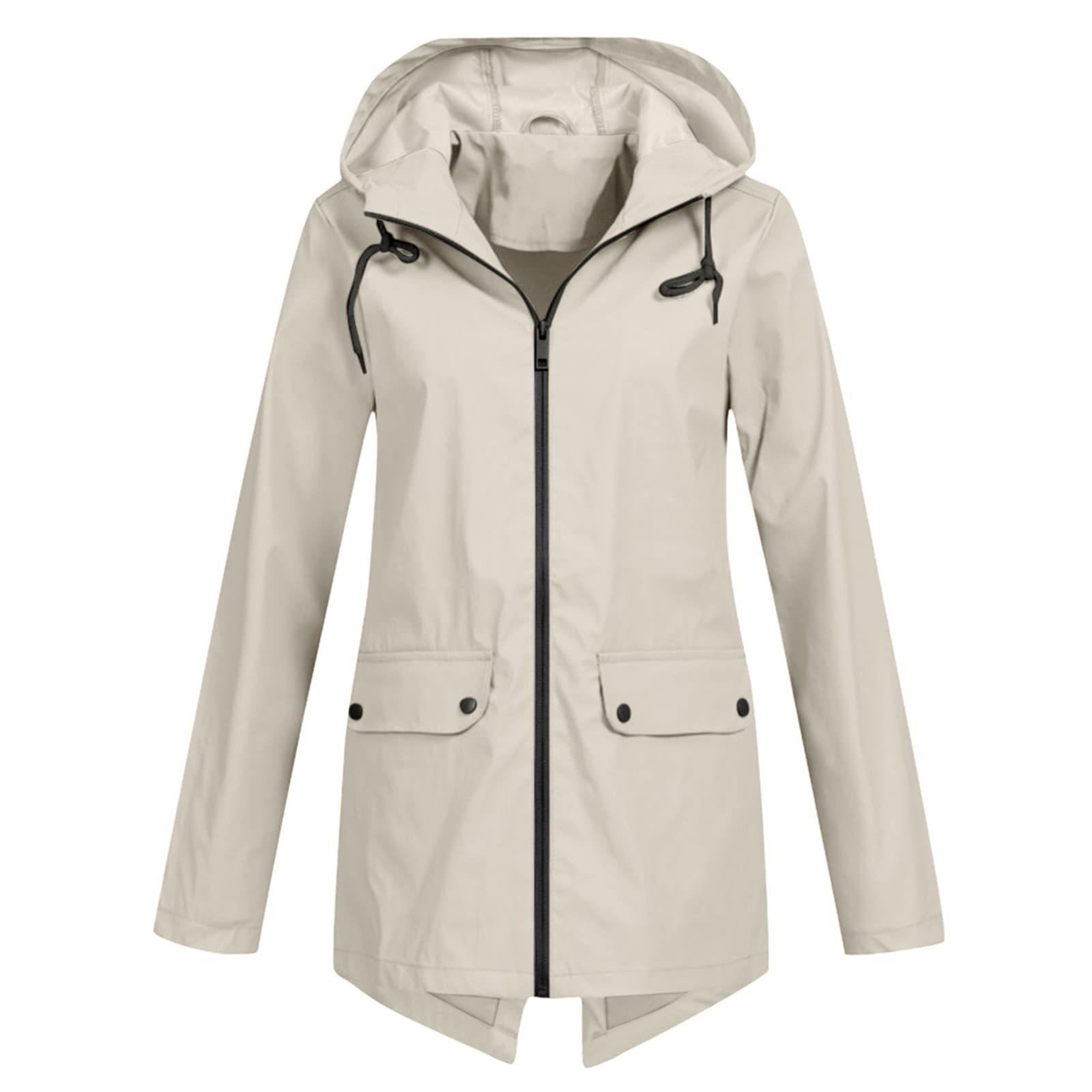 NEU Damen Wasserdichter Regenmantel Damen Outdoor Wind Regen Waldjacke Mantel M apricot