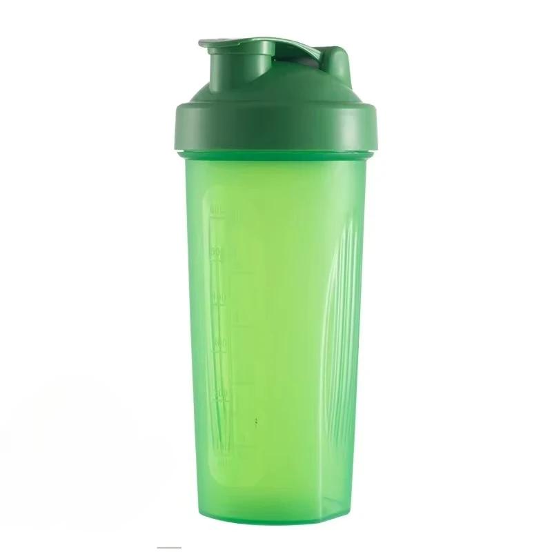 Tragbare Proteinpulver-Shaker-Flasche, 600 ml, auslaufsichere Wasserflasche für Fitnessstudio, Fitnesstraining, Sport-Shaker-Mixbecher mit Skala grün