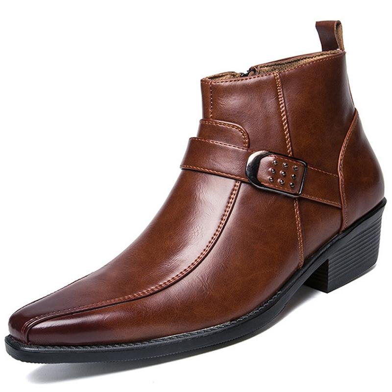 Mode 2024 Neue männer Retro Cowboy Stiefel Leder Schuhe Chelsea Stiefel Spitz Männer Stiefel Zipper Männlichen Stiefeletten Herbst winter Schuhe 42 braun