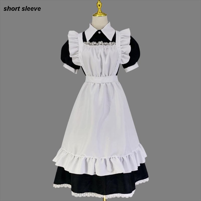 Lolita-Dienstmädchenkleid für Damen, Kellnerin, Kostüme, Schleife, Rüschen, Gothic-Cosplay-Kostüme s