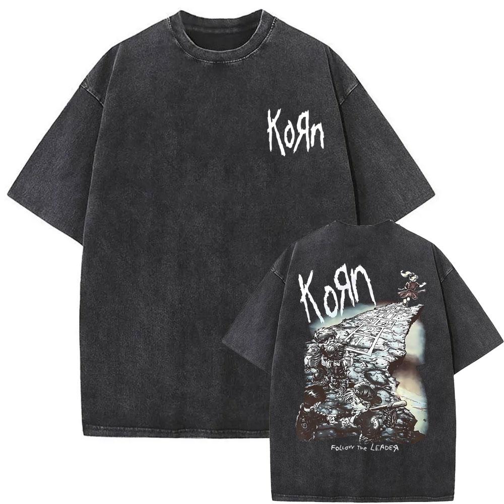 Gewaschene Vintage Korn Musik Konzert Rockband WELTTOUR T-Shirts Herren Damen Vintage Schwarz Gothic Übergroße T-Shirts M