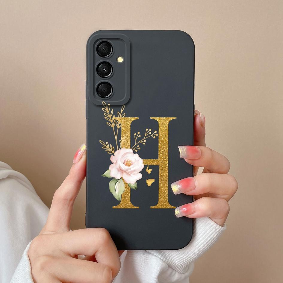 Handyhüllen für Samsung Galaxy S24 FE M35 M55 A06 A16 C55 Rückseite Luxus 26 Buchstaben Anti-Drop-Kameraschutz Flüssigsilikongehäuse für Samsung Samsung A16 5G