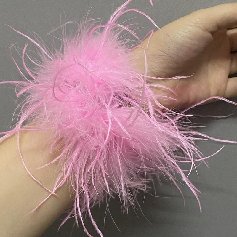 Echte Straußenfeder Stulpen Damen Handgelenk Ärmel Pelzstulpe Luxus Pelzig Feder Federstulpe Druckknopfarmband Dame Feder Fußkettchen 1pcs pink