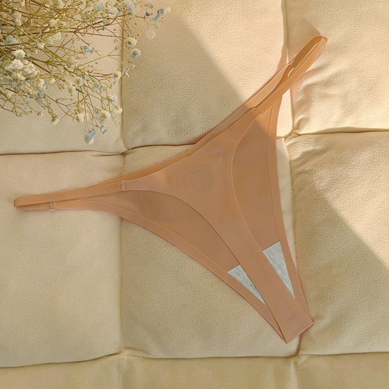Eisseide Damen Nahtloser String Winziger Tanga Höschen Leichter Bikini Slip Fitness Sprots Tangas Badeknöpfe V-Strings T-Rücken Unterwäsche für Damen L khaki