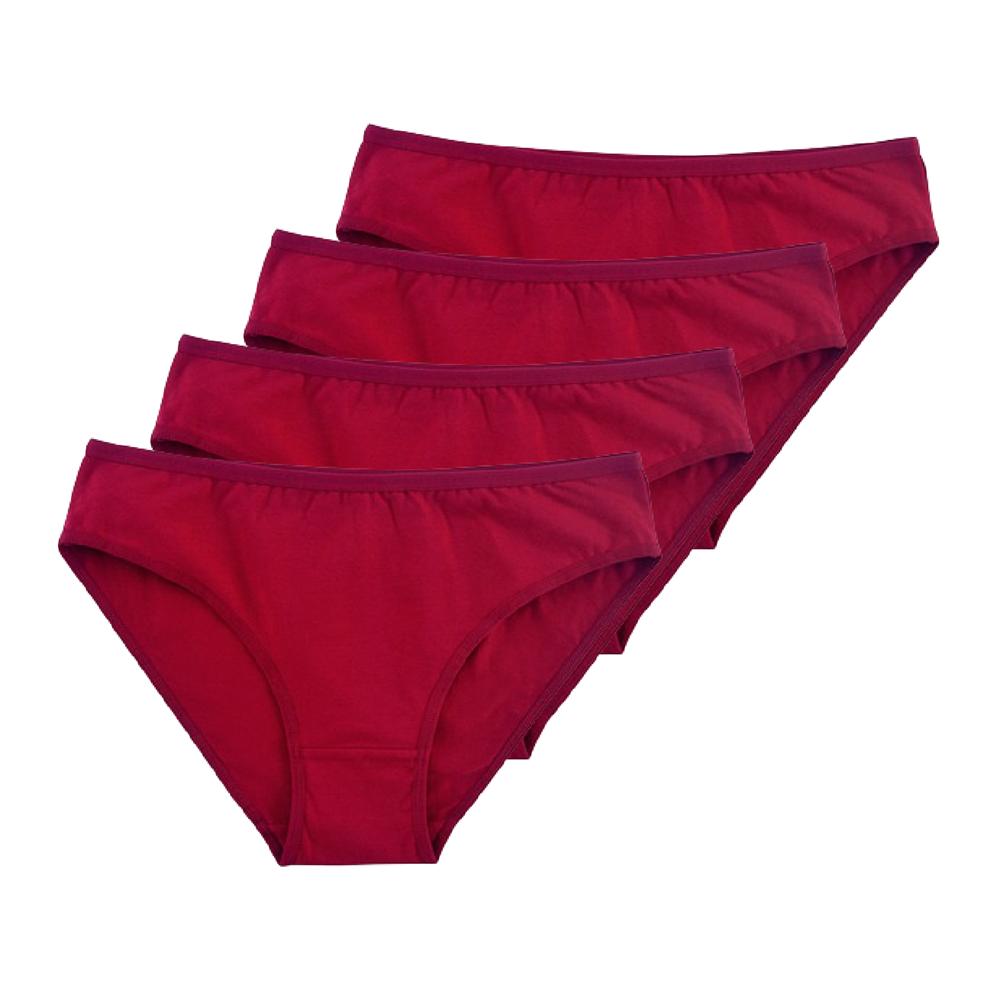 4 Stück Damen-Unterwäsche aus Baumwolle, Slips, Dessous, mittlere Taille, Unterwäsche für Mädchen, sexy Höschen, einfarbige Untershorts M wein rot