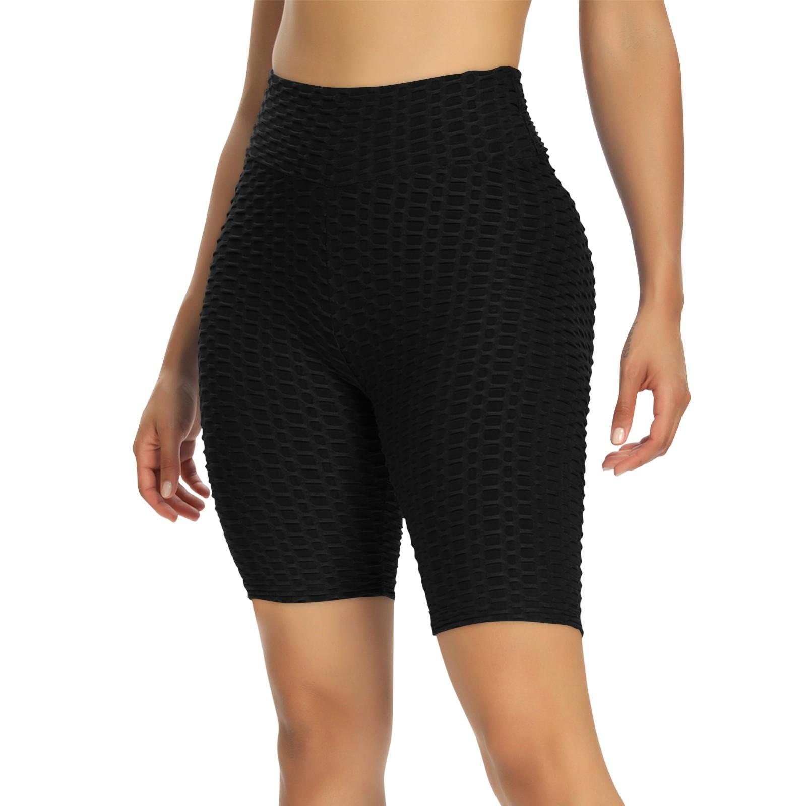 Hohe Taille Strukturierte Trainings-Biker-Shorts für Damen - Po-Hebende Scrunch Yoga-Shorts - Bauchkontrolle XL schwarz