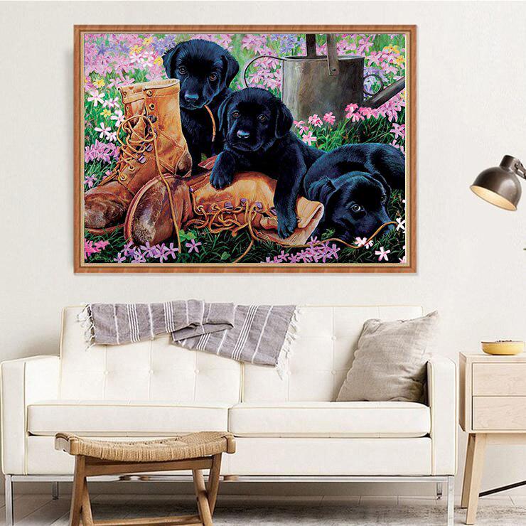 Diamantmalerei Schwarze Hunde 5D DIY Handarbeit Stickerei Kreuzstich Strass Dekoration Handwerk 20X30CM
