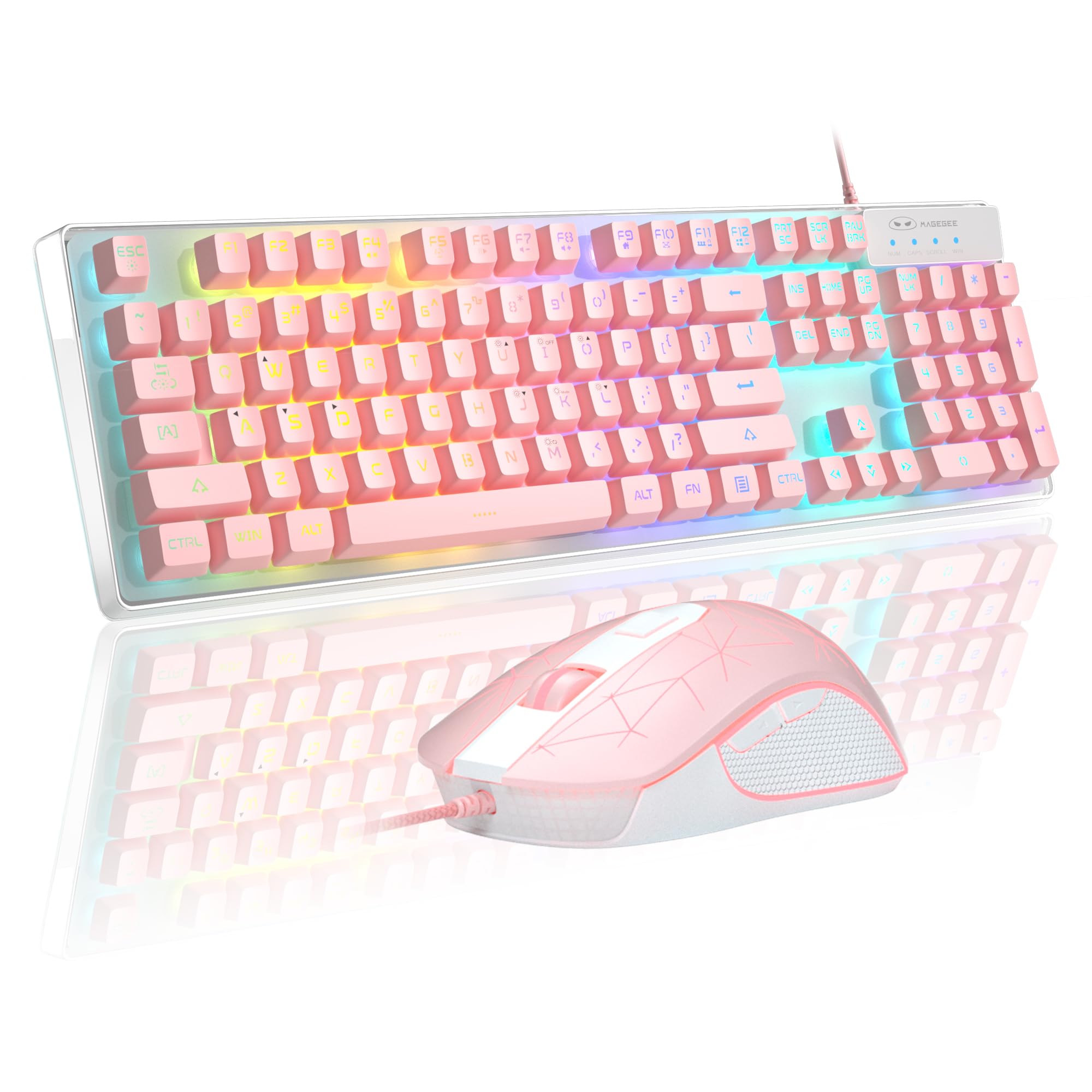 Gaming-Tastatur und -Maus K1 RGB LED-Hintergrundbeleuchtete Tastatur mit 104 Tasten Computer-Gaming-Tastatur-Kombination, PC/Laptop (Rosa)
