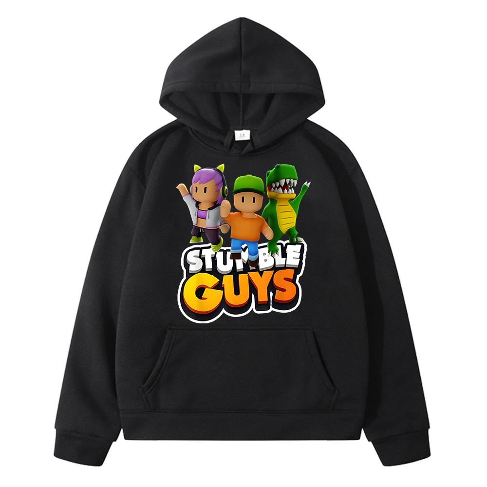 Stumble Guys Print Hoodies Herbst Winter Fleece Sweatshirt Anime Hoodie Pullover Cartoon Jacke Y2k Sudadera Kinderkleidung Mädchen 140 schwarz