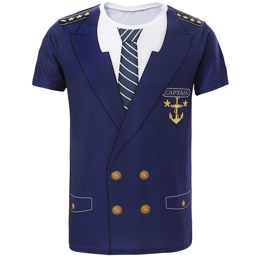 Neue Männer Sommer 3D Kapitän Uniform Druck T-Shirt Kurzarm Kleidung Casual Cosplay Streetwear Fashion Outdoor Tees & Tops 6XL blue