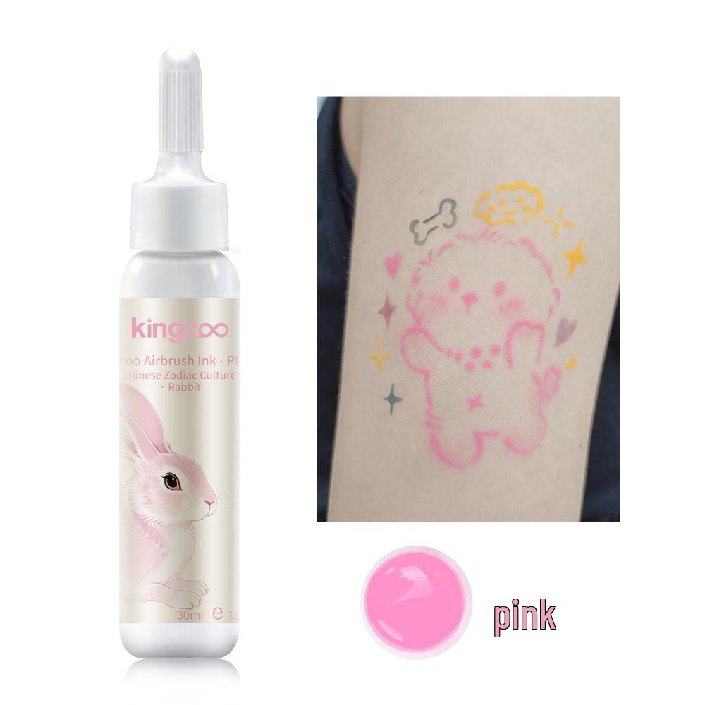 Wasserdichte temporäre Airbrush-Tattoo-Farbe - Realistisches, nicht verblassendes Körpermalerei-Pigment 30ml rosa