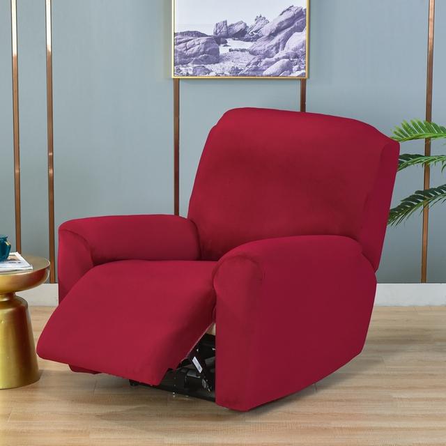 Einfarbiger, weicher Samt-Stretch-Lazy-Boy-Liegestuhlbezug, Stuhlhussen, Liegestuhl-Schonbezug für Zuhause wein rot