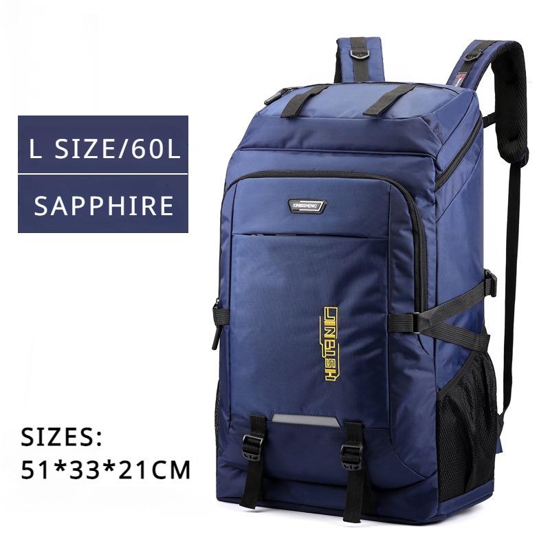 Klassischer, beliebter 60-l-/80-l-Reiserucksack mit großer Kapazität, Unisex-Campingtasche, verschleißfest, für den Außenbereich, Bergsteigertasche, Sporttasche für Studenten, Schultasche L saphir