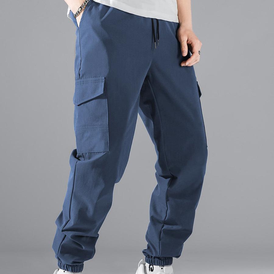 Herren Casual Cargo Hose Trainings-Jogger Sweatpants Wandern Kordelzug Taktische Sporthose mit Taschen Locker Athletische Hose für Herren L dunkelblaue