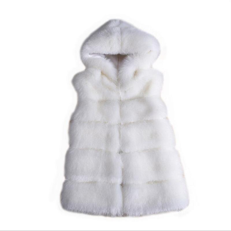 Weiche Dicke Warme Weste Hoodie Weibliche Faux Fuchs Pelz Nerz Ärmellose Kapuzen Mantel Frauen Winter 2023 one size weiß