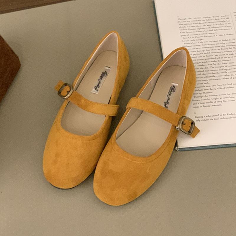 Mode 2025 Neue Mode Schnallenriemen Damen Mary Janes Ballerinas Schuhe Weiblich Flachschuhe Runde Zehenpartie Damen Ballerinas Tanzschuhe 39 gelb
