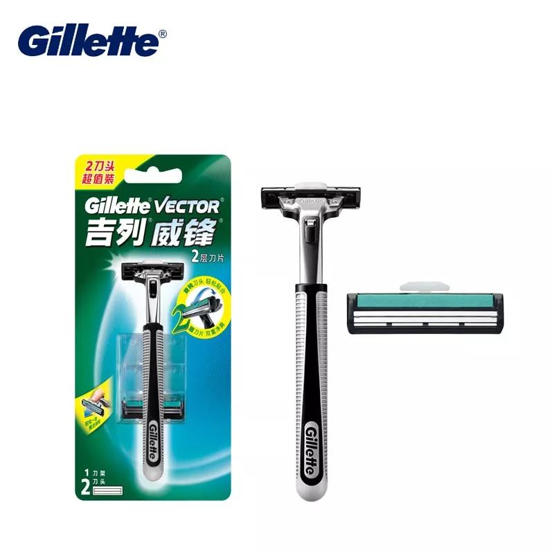 Gillette Vector 2 Sicherheitsrasierer Original Markenrasierer Doppelschichtige Rasierklingen Herren Gesichtspflege 1 Rasiererhalter 2 Rasierklingen