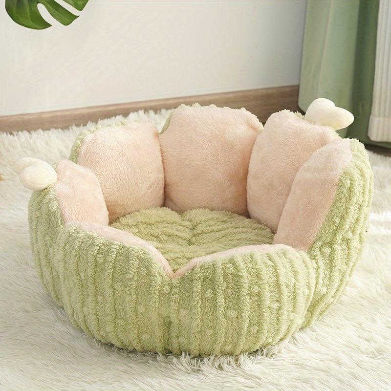 Katzenbett Warmes Hundezubehör Flauschige Häuser und Lebensräume Plüschhaustier für den Winter Waren Hauskissen Dinge Welpenprodukte Korb M 46cm beige