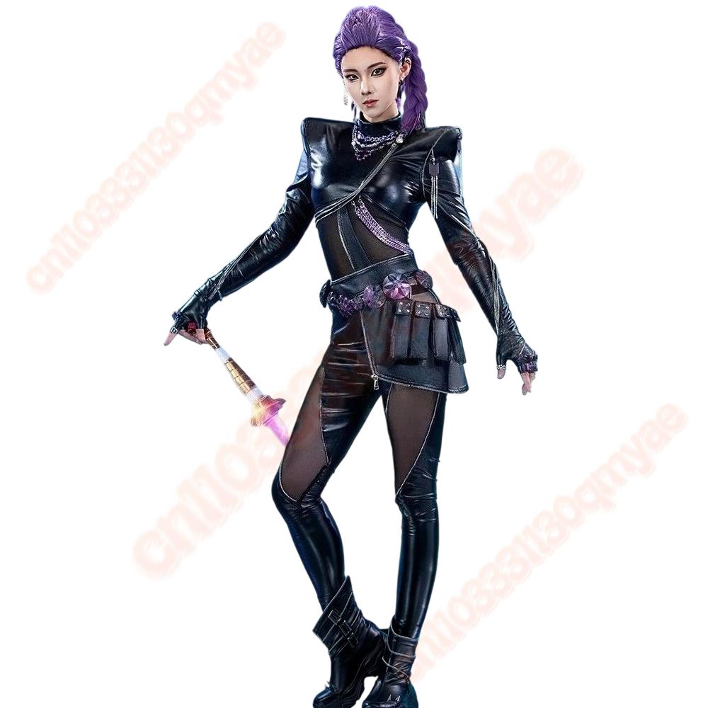 Rumi Kpop Dämonenjäger Cosplay Schwarze Lederjacke Kostüm mit Schwert für Frauen Kinder - Fantasy Halloween Karnevalsparty Outfit XXXL