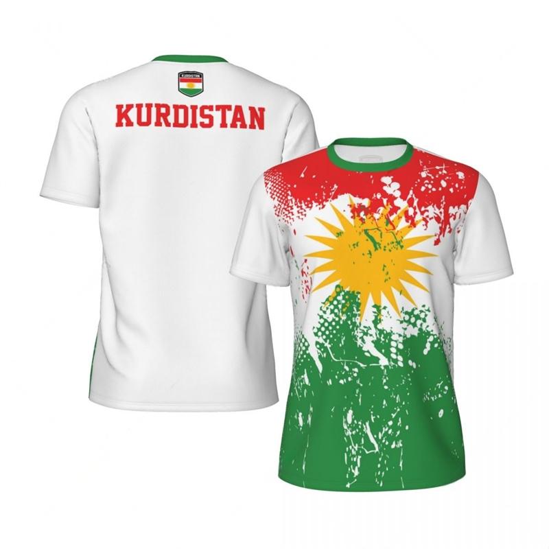 Kurdistan Flagge Nationalemblem Grafik T-Shirts Herren Fußballtrikot Mode 3D Gedruckt Sportlich Lässig Atmungsaktive Herren T-Shirts XS